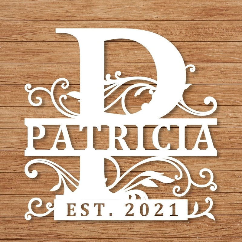 Custom Initial Split Letter Monogram Name Metal Sign - iWantDIY