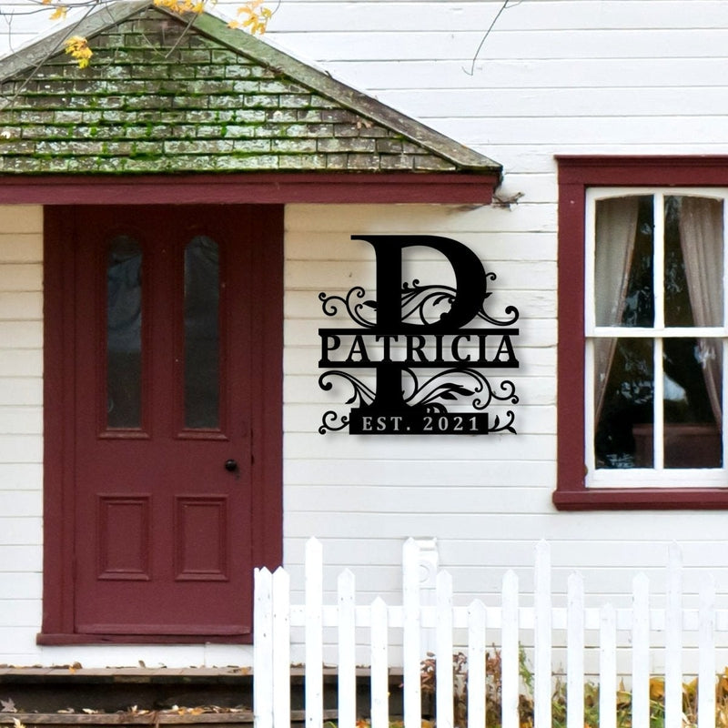 Custom Initial Split Letter Monogram Name Metal Sign - iWantDIY