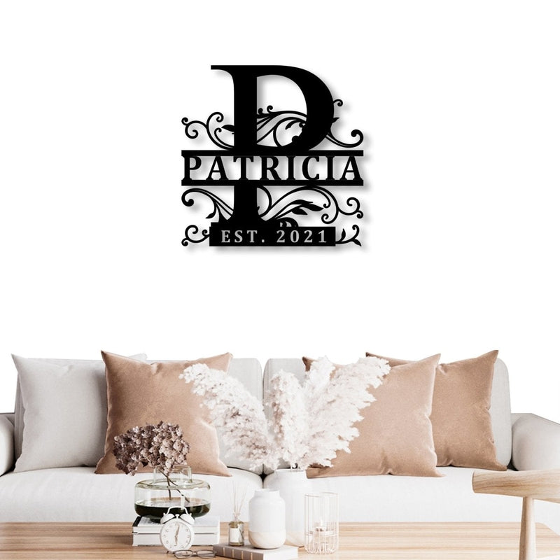 Custom Initial Split Letter Monogram Name Metal Sign - iWantDIY