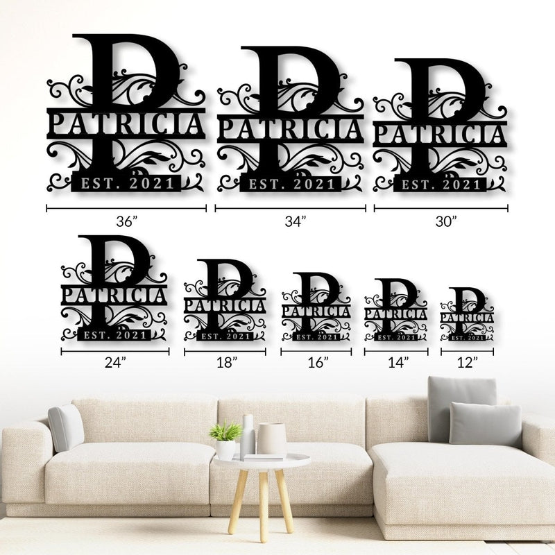 Custom Initial Split Letter Monogram Name Metal Sign - iWantDIY