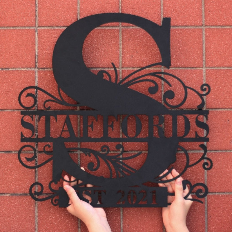 Custom Initial Split Letter Monogram Name Metal Sign - iWantDIY