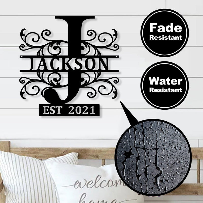 Custom Monogram Split Initial Name Metal Sign - iWantDIY