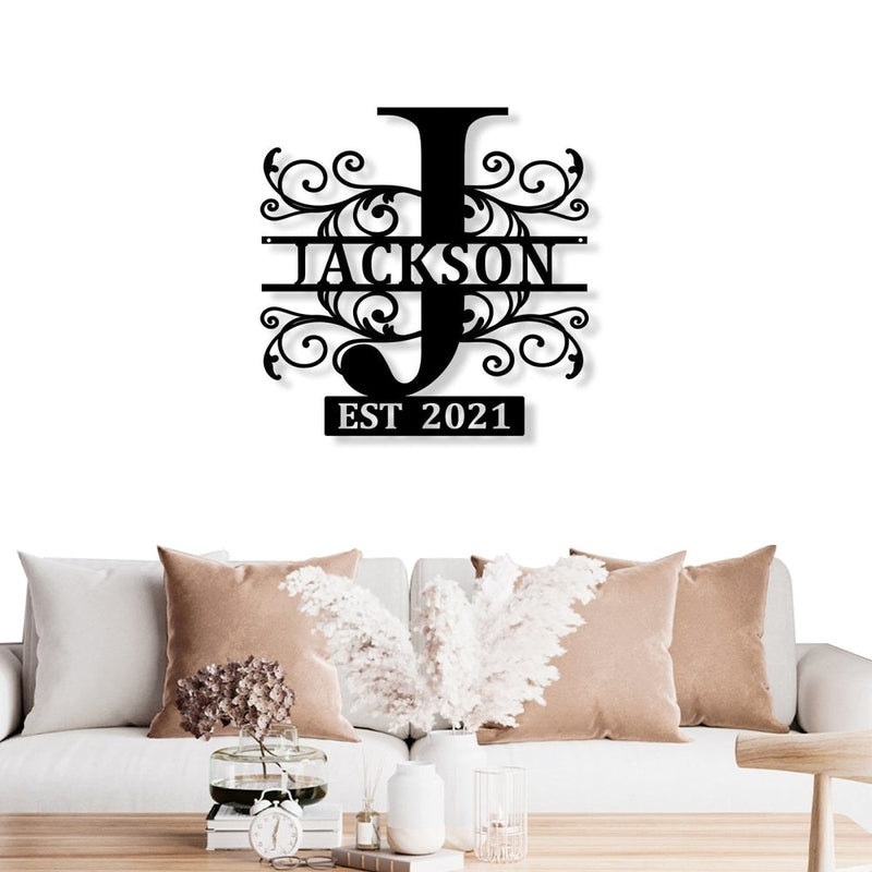 Custom Monogram Split Initial Name Metal Sign - iWantDIY