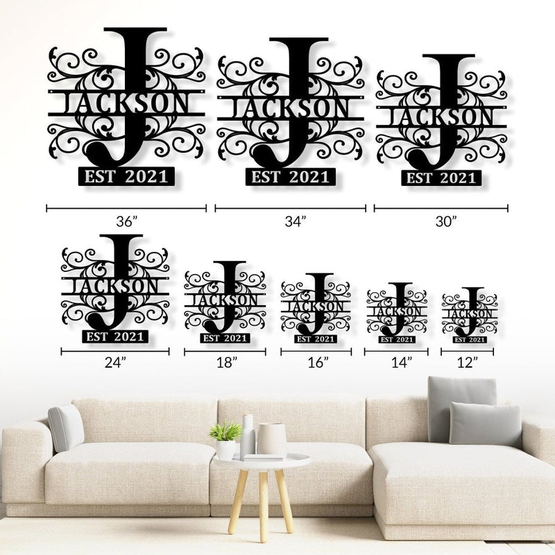 Custom Monogram Split Initial Name Metal Sign - iWantDIY