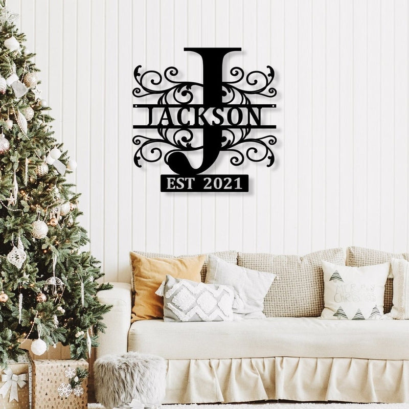 Custom Monogram Split Initial Name Metal Sign - iWantDIY