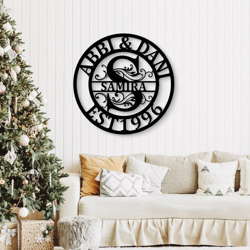 Custom Monogram Split Letter Last Name Metal Sign - iWantDIY