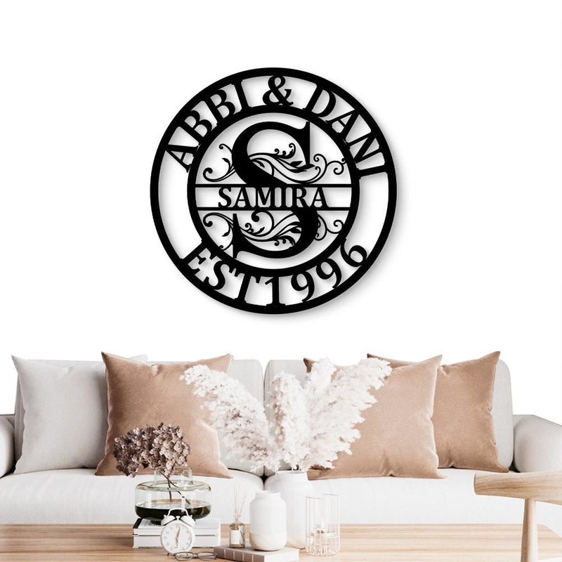 Custom Monogram Split Letter Last Name Metal Sign - iWantDIY