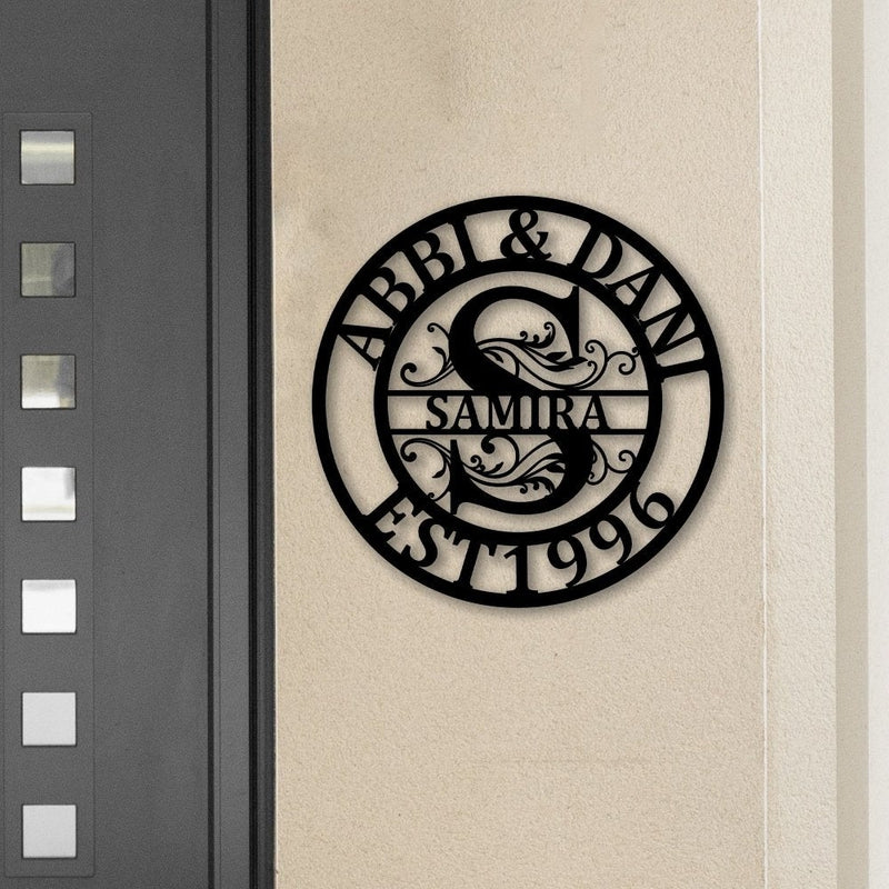 Custom Monogram Split Letter Last Name Metal Sign - iWantDIY
