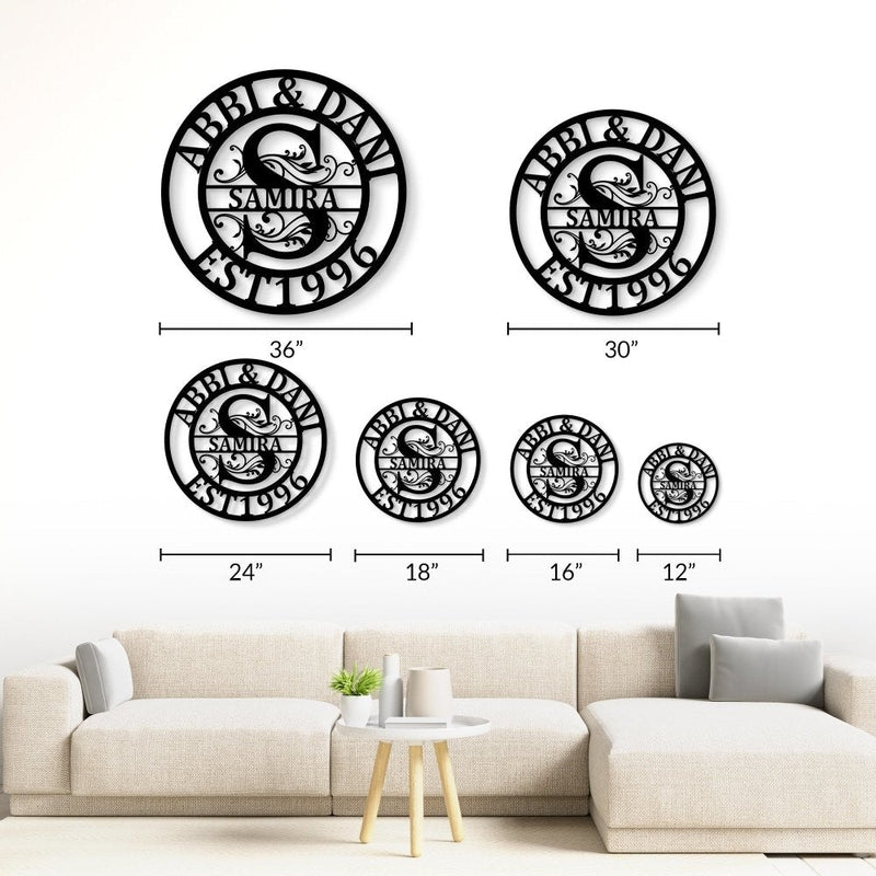 Custom Monogram Split Letter Last Name Metal Sign - iWantDIY