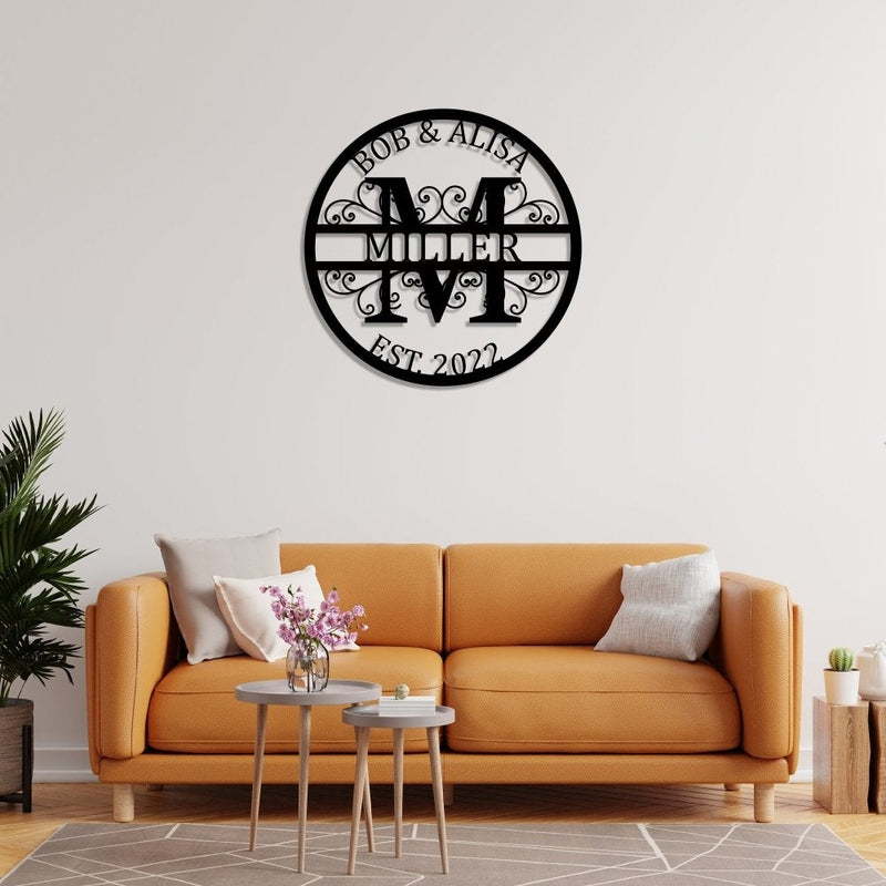 Custom Name Sign Initial Split Letter Monogram Sign Wedding Housewarming Gift - iWantDIY