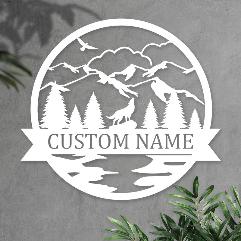 Wolf and Forest Metal Name Sign, Best Metal Wall Art For Home Decor