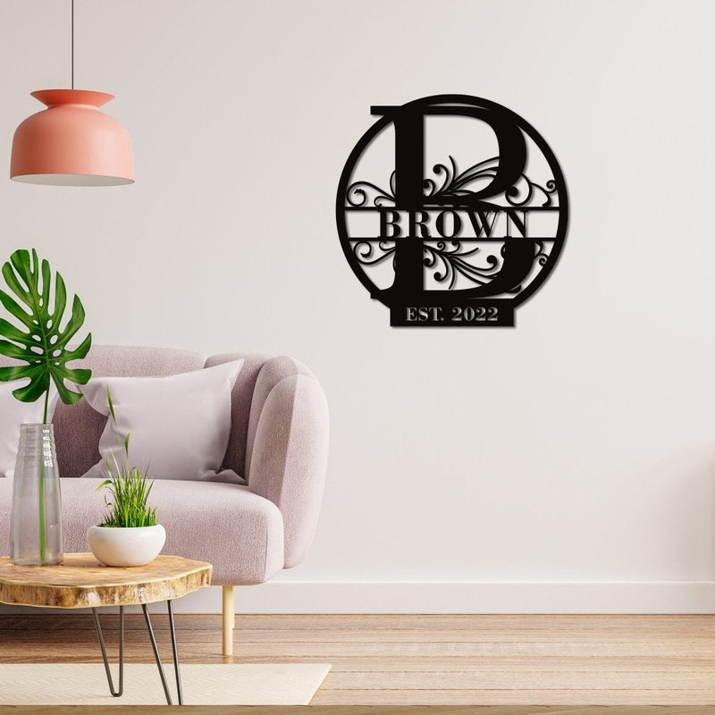 Personalized Family Last Name Sign Monogram Metal Art - iWantDIY