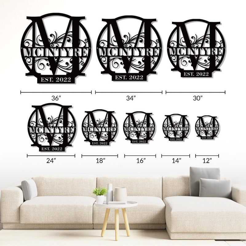 Personalized Family Last Name Sign Monogram Metal Art - iWantDIY