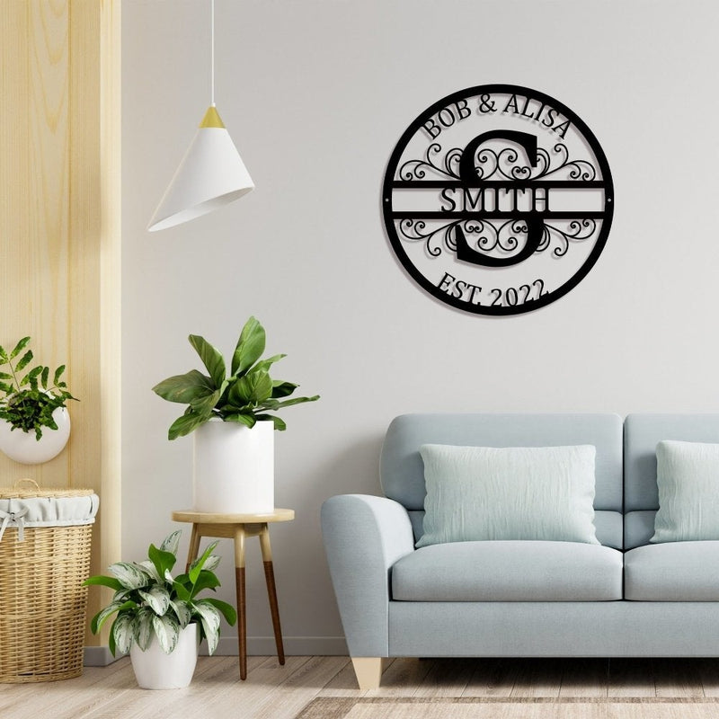 Personalized Name Metal Signs Initial Split Letter Monogram Sign Wall Decor - iWantDIY