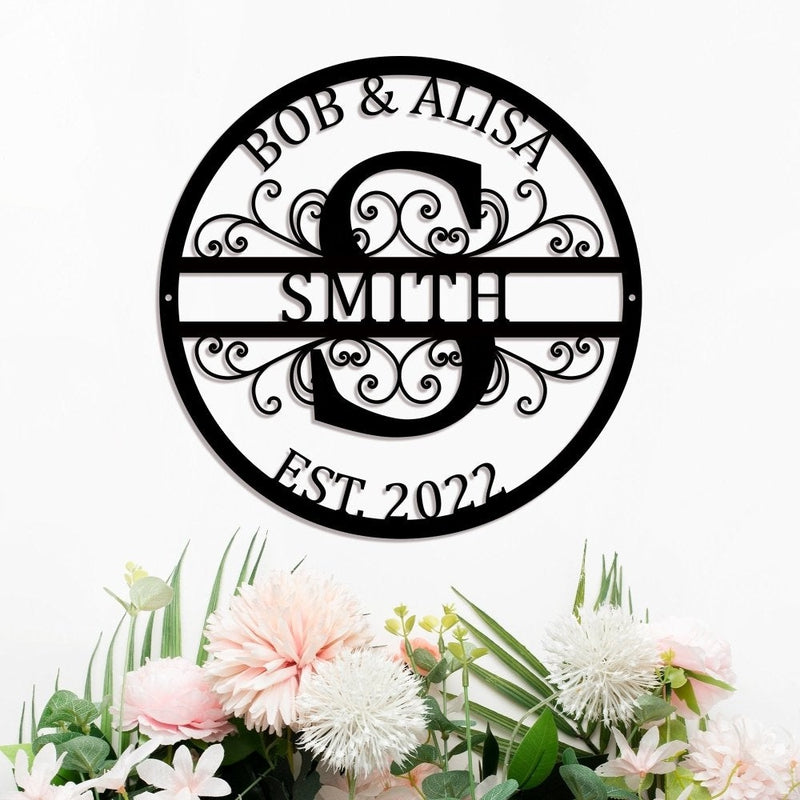 Personalized Name Metal Signs Initial Split Letter Monogram Sign Wall Decor - iWantDIY